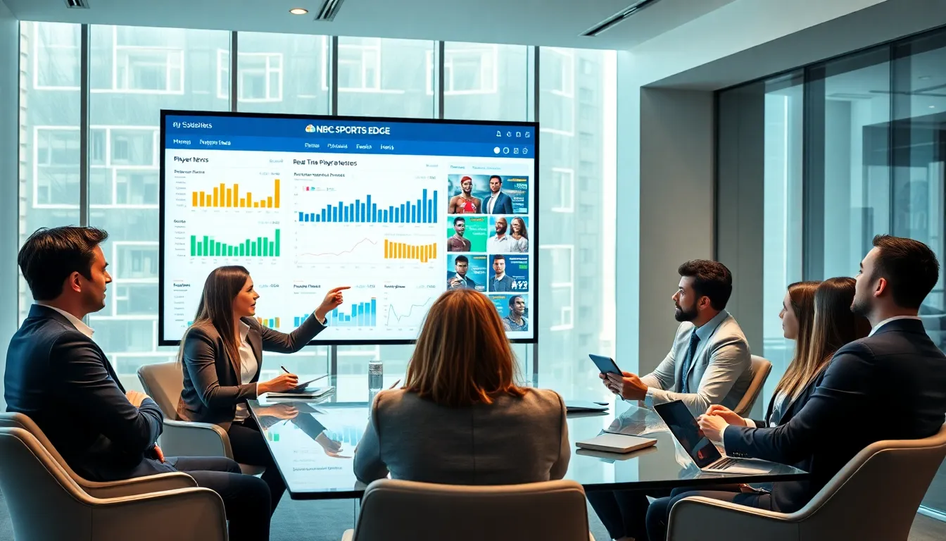 diverse team analyzing NFL player news in a modern office.