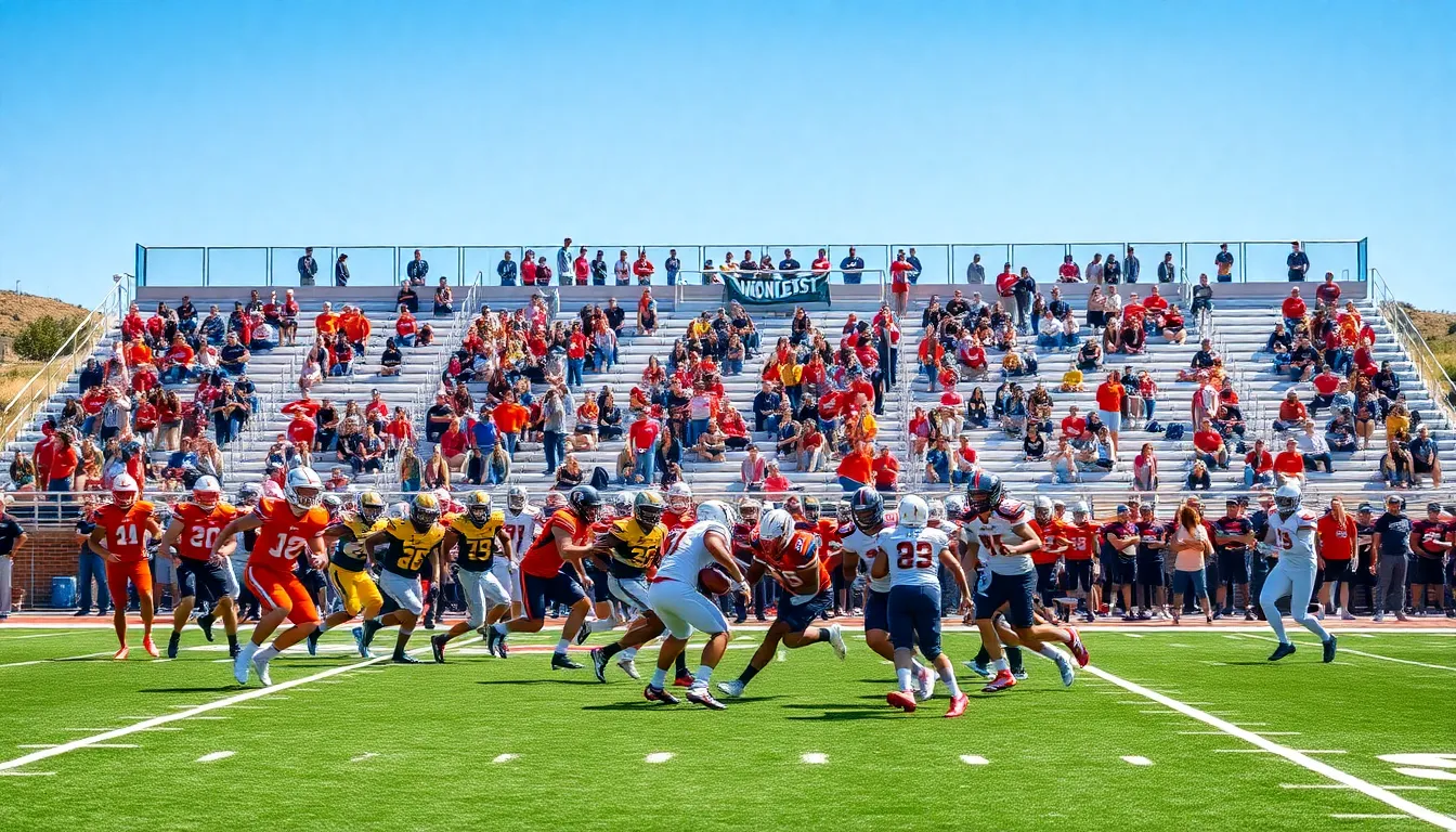 diverse high school athletes competing in a football game.